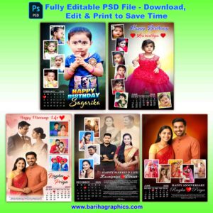 Photo Frame Calendar PSD Bundle – 5 Editable Birthday & Anniversary Designs