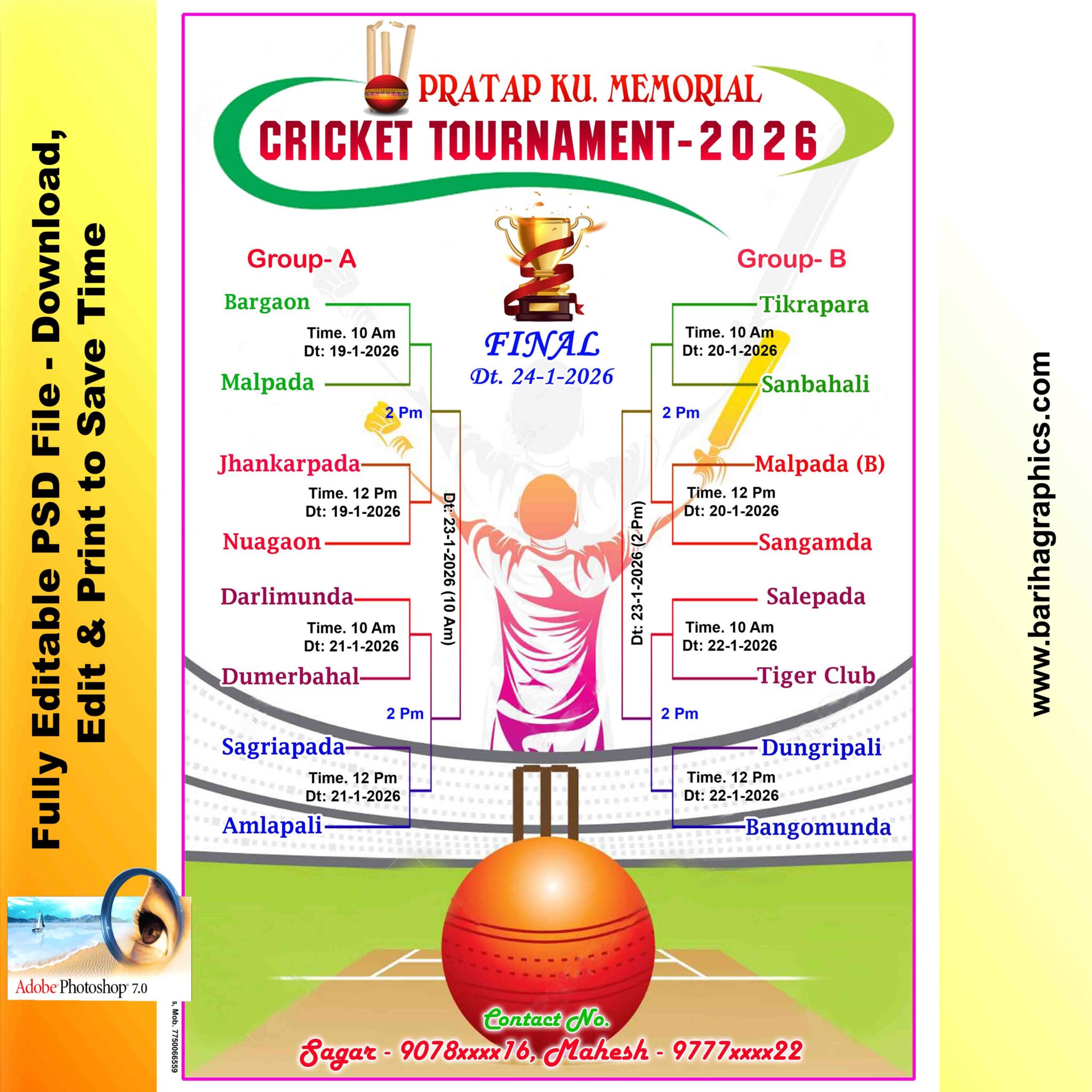 16 Team Cricket Tournament Poster Design PSD File | Fully Editable ...