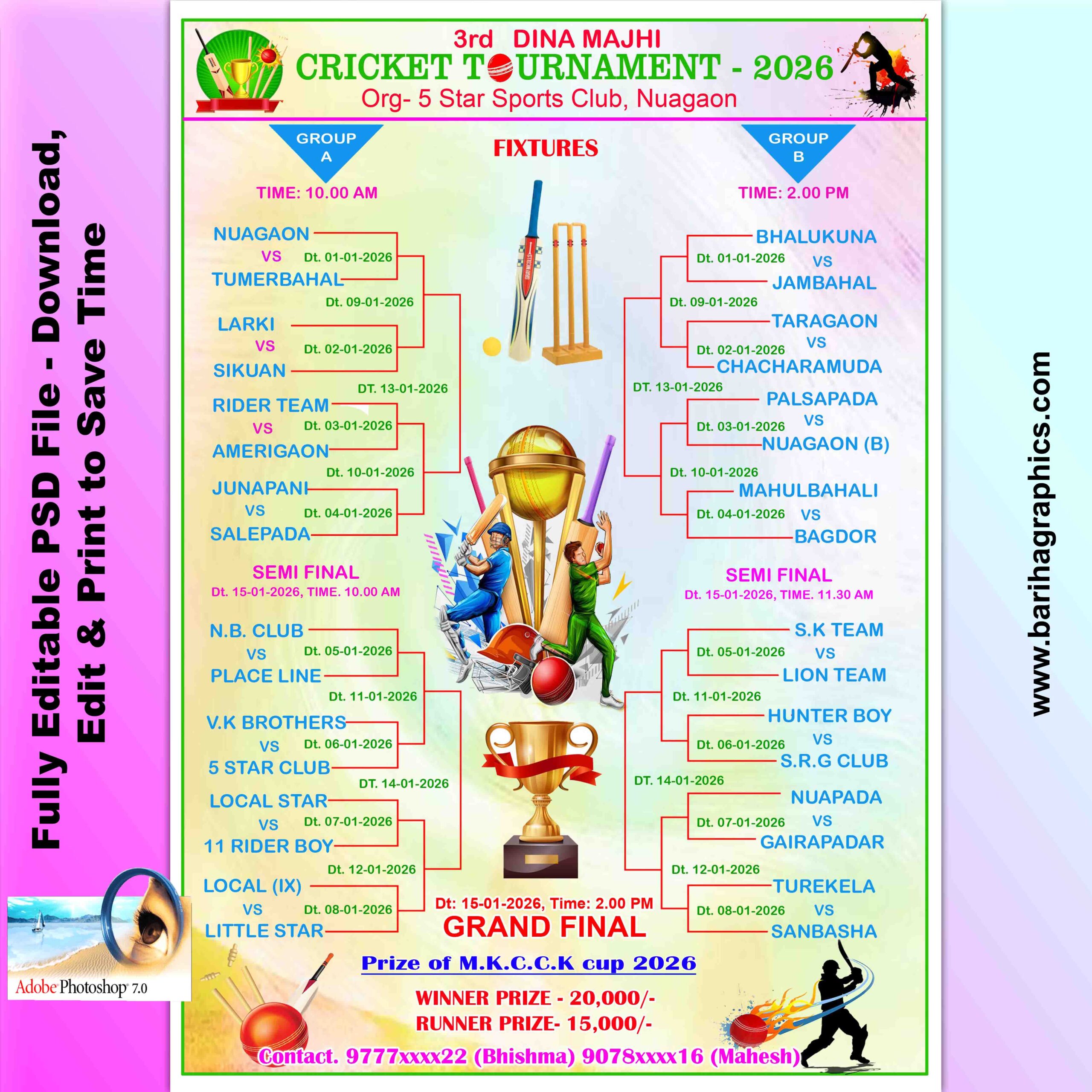 Cricket Tournament Fixture PSD file 32 team - Bariha Graphics